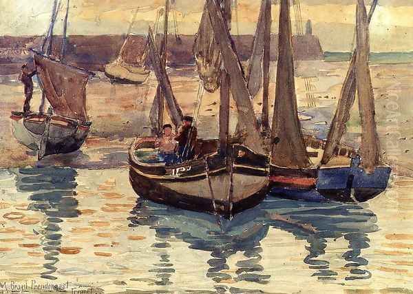 Small Fishing Boats Treport France Oil Painting by Maurice Brazil Prendergast