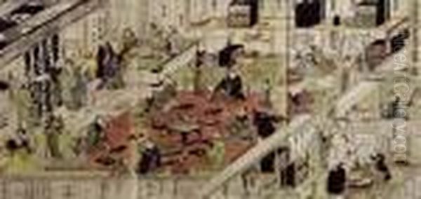 Isometric Perspective The Backstage Area Of The Nakamura Theatre In Edo Oil Painting by Gototei Kunisada