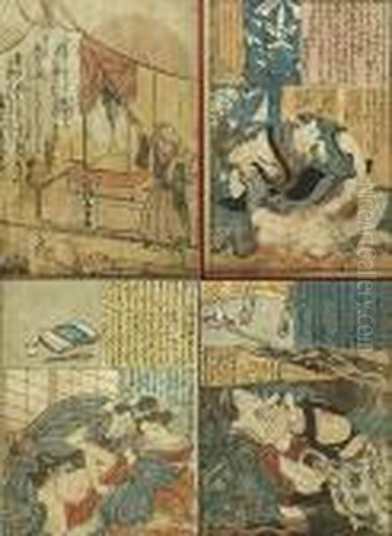 Erotyki Oil Painting by Gototei Kunisada