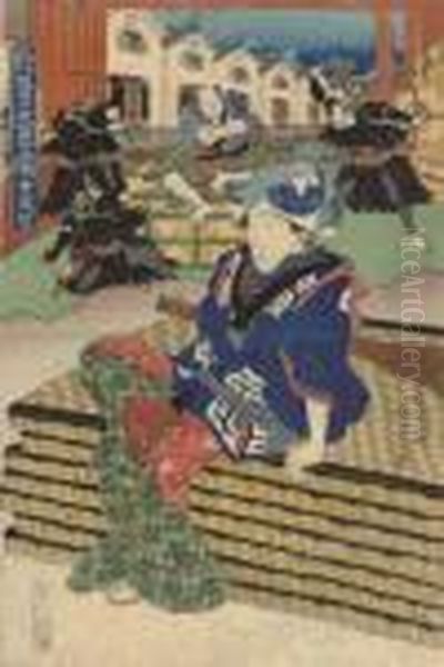 E-kyodai Chushingura Oil Painting by Gototei Kunisada