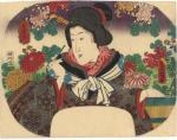A Beauty In A Kimono Oil Painting by Gototei Kunisada