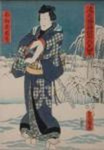 'samurai In Mezzo Alla Neve' Oil Painting by Gototei Kunisada