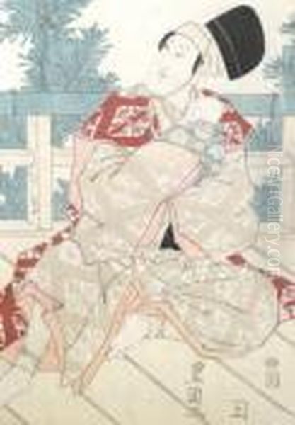 Toyokuni I- -- Man And Child Oil Painting by Gototei Kunisada