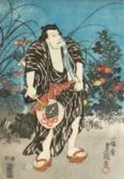 Sumoringer Oil Painting by Gototei Kunisada