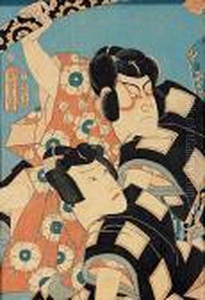 Popiersie Dwoch Aktorow Oil Painting by Gototei Kunisada