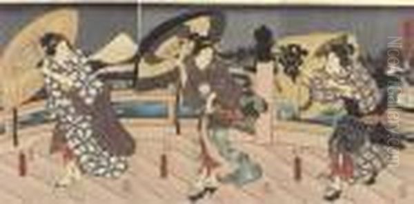 Niwaka Ame No Orai Oil Painting by Gototei Kunisada
