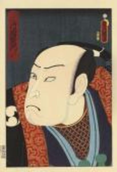 An Okubi-e (large-head Portrait) Oil Painting by Gototei Kunisada