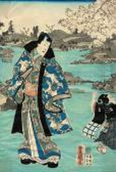 Kobieta Stojaca Pod Milorzebem Oil Painting by Gototei Kunisada