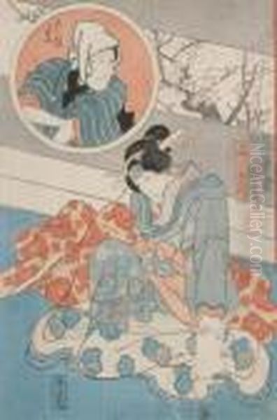 Een Onnagata (een Acteur In Vrouwelijke Rol) In Een Kabuki
Rol Oil Painting by Utagawa Kuniyoshi