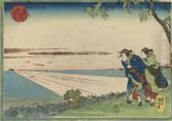 A Picture Of Sunrise At Susaki On New Year's Day Oil Painting by Utagawa Kuniyoshi