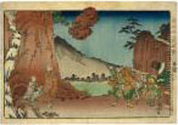 ````the Doctrinal 
Discussion-rock At Mount Komuro, May 1274', From The Series ````koso 
Goichidai Ryakuzu' (a Short Pictorial Biography Of The Founder Of The 
Nichiren Sect) Oil Painting by Utagawa Kuniyoshi