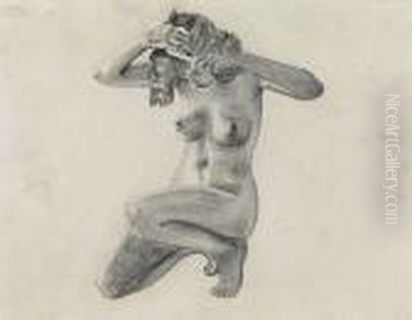 Kneeling Nude Combing Her Hair Oil Painting by Yasuo Kuniyoshi