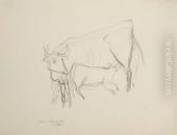 Nursing Calf Oil Painting by Yasuo Kuniyoshi