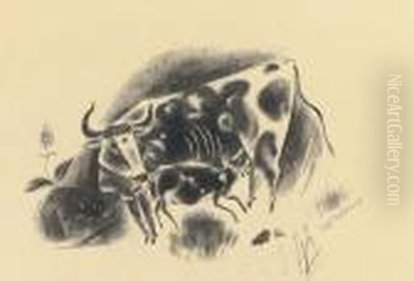 Calf And His Mother Oil Painting by Yasuo Kuniyoshi