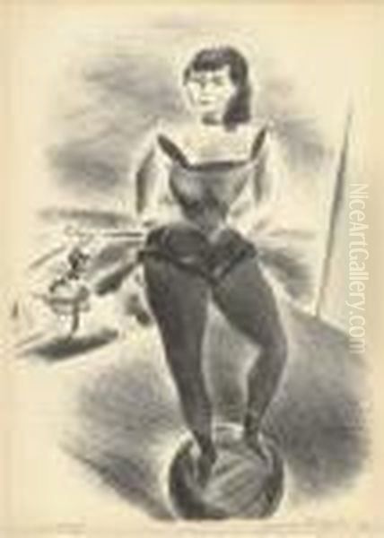 Circus Performer Balanced On A Ball-- Oil Painting by Yasuo Kuniyoshi