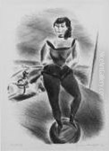 Circus Performer Balanced On A Ball--(circus Ball Rider) (d. L-49) Oil Painting by Yasuo Kuniyoshi