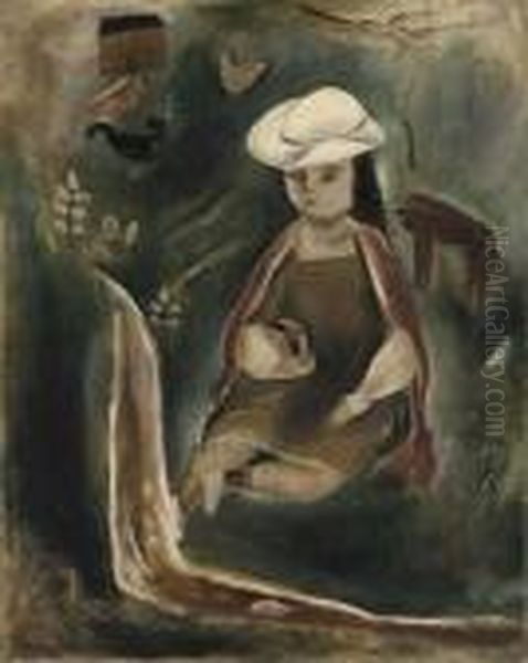 Girl And Barnyard Animals Oil Painting by Yasuo Kuniyoshi