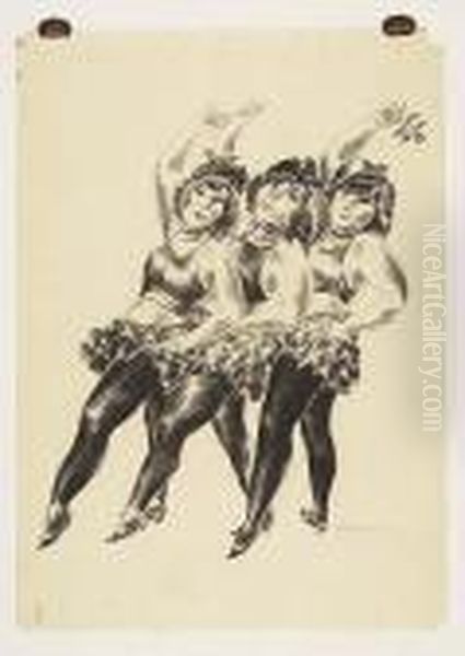 Three Dancers<</b> Oil Painting by Yasuo Kuniyoshi