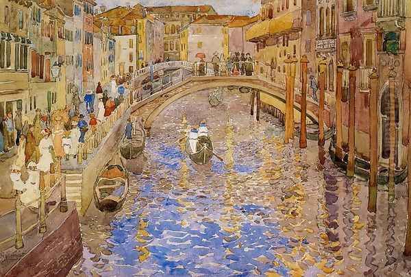 Venetian Canal Scene Oil Painting by Maurice Brazil Prendergast