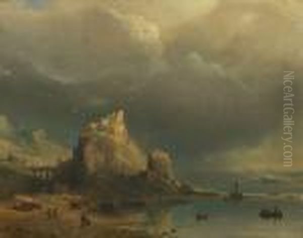 Chateau Sur Un Promontoire Rocheux Oil Painting by Charles Euphrasie Kuwasseg