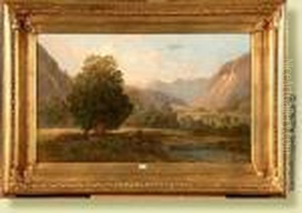 Paysage Montagneux Anime Oil Painting by Charles Euphrasie Kuwasseg