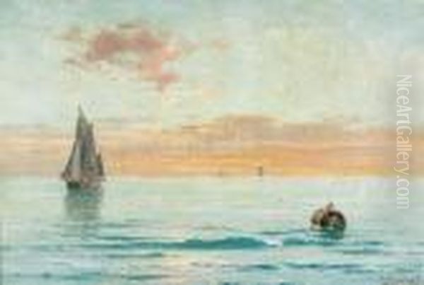 Abendliche Marine. Oil Painting by Charles Euphrasie Kuwasseg