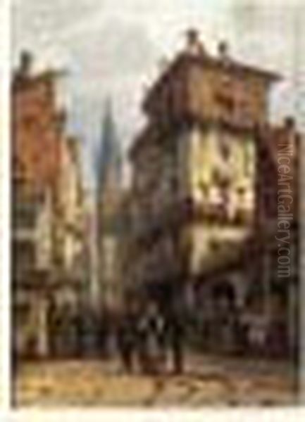 Scene De Rue Oil Painting by Charles Euphrasie Kuwasseg