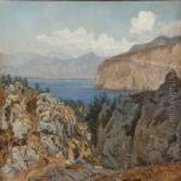 Rocky Coast, Presumably From Capri Or Sorrento Oil Painting by Janus Andreas Bartholin La Cour