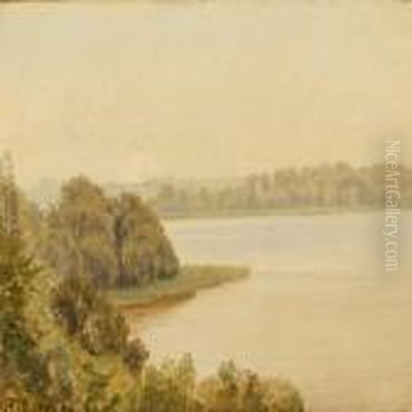 Danish Summer's Day At A Lake Oil Painting by Janus Andreas Bartholin La Cour