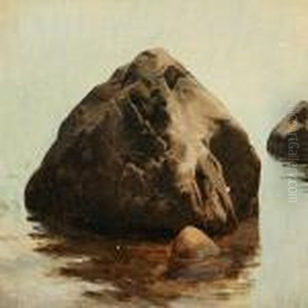 Large Stones At The Water Edge Oil Painting by Janus Andreas Bartholin La Cour