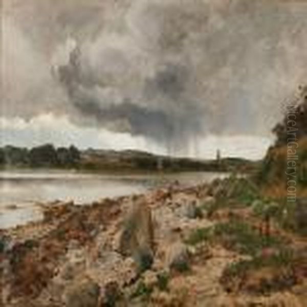 Ved Stranden Oil Painting by Janus Andreas Bartholin La Cour