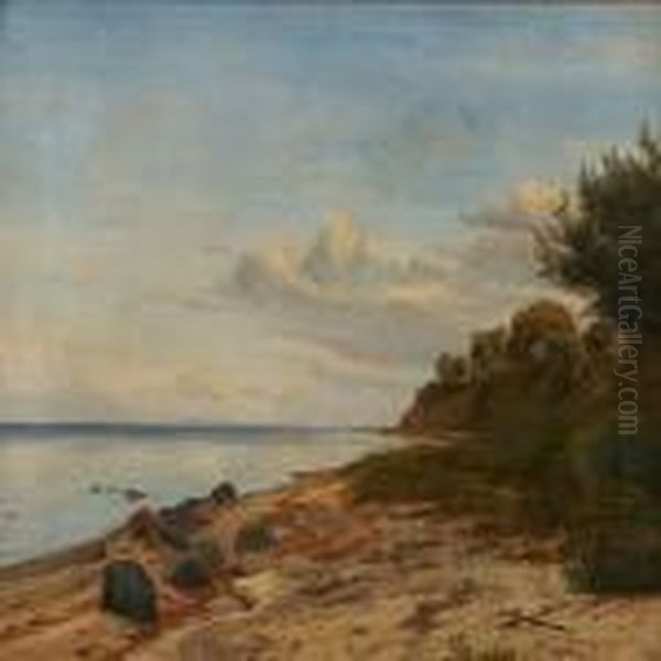 At Aarhus Bay, Denmark Oil Painting by Janus Andreas Bartholin La Cour
