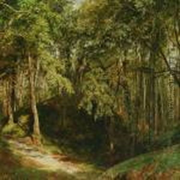 Sunny Forest Scenery Oil Painting by Janus Andreas Bartholin La Cour