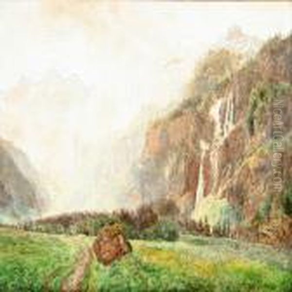 From Kandersteg Inswitzerland Oil Painting by Janus Andreas Bartholin La Cour