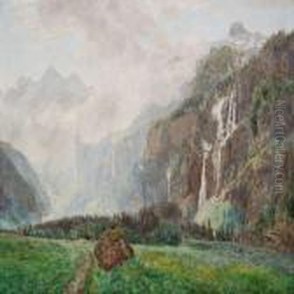 From Kandersteg In Schweiz Oil Painting by Janus Andreas Bartholin La Cour