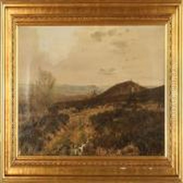 Paa Heden Ved Himmelbjerget Oil Painting by Janus Andreas Bartholin La Cour