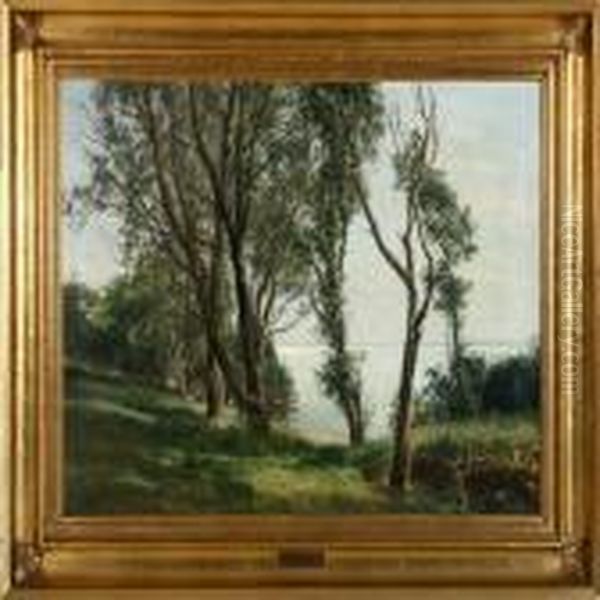 View Of The Sea Through Trees Oil Painting by Janus Andreas Bartholin La Cour