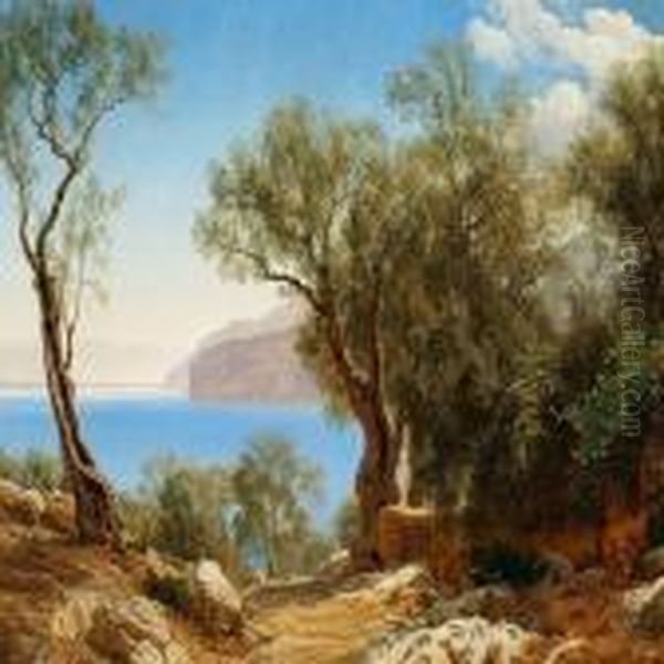 Aftenstund Ved Nemisoen Oil Painting by Janus Andreas Bartholin La Cour