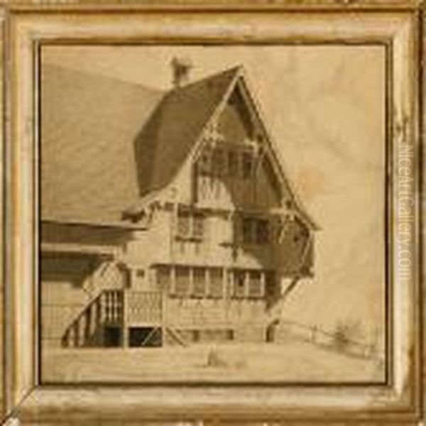 Farm In The Alps Oil Painting by Janus Andreas Bartholin La Cour