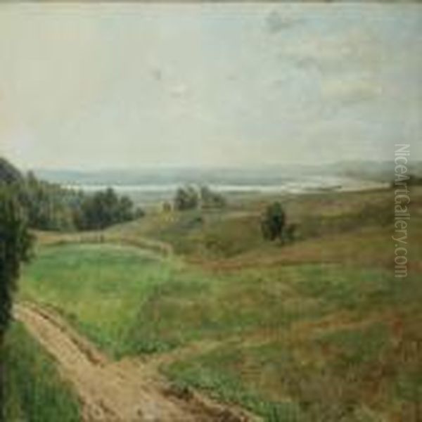 Scenery From Randers Inlet Oil Painting by Janus Andreas Bartholin La Cour