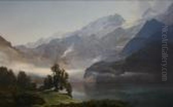 Morning At The Vierwaldstatter Lake Oil Painting by Janus Andreas Bartholin La Cour