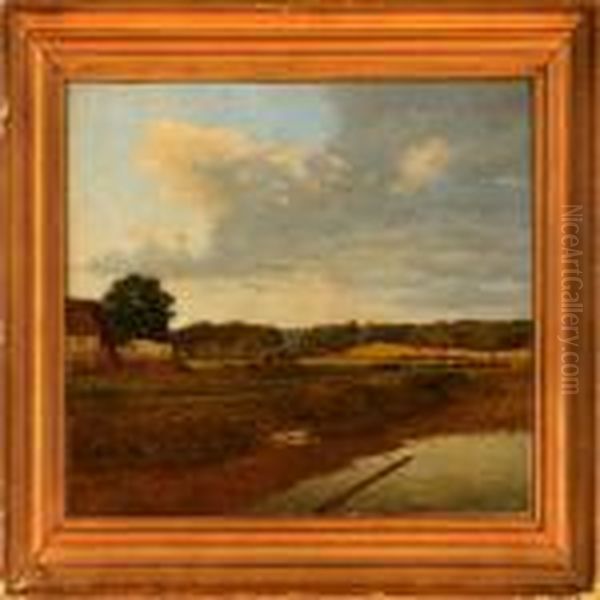 Efterarslandskab Med En Strataekt Bondegard Oil Painting by Janus Andreas Bartholin La Cour