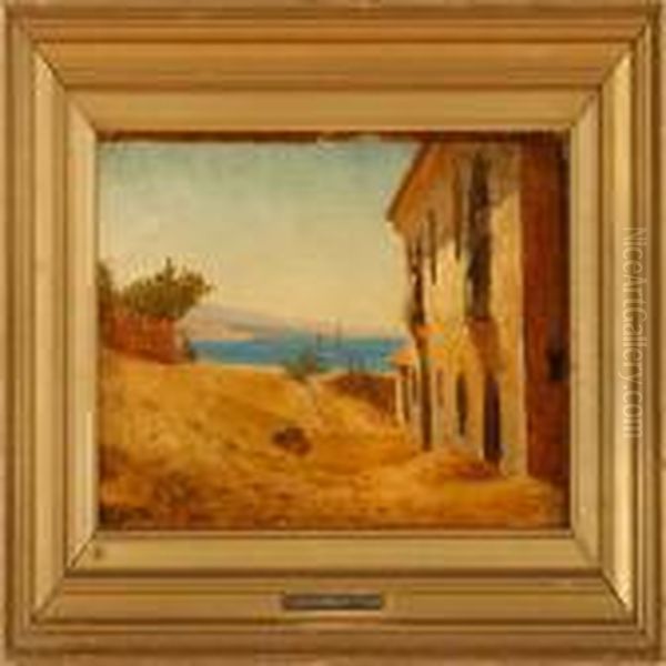 Kysten Ved Sorrent Oil Painting by Janus Andreas Bartholin La Cour