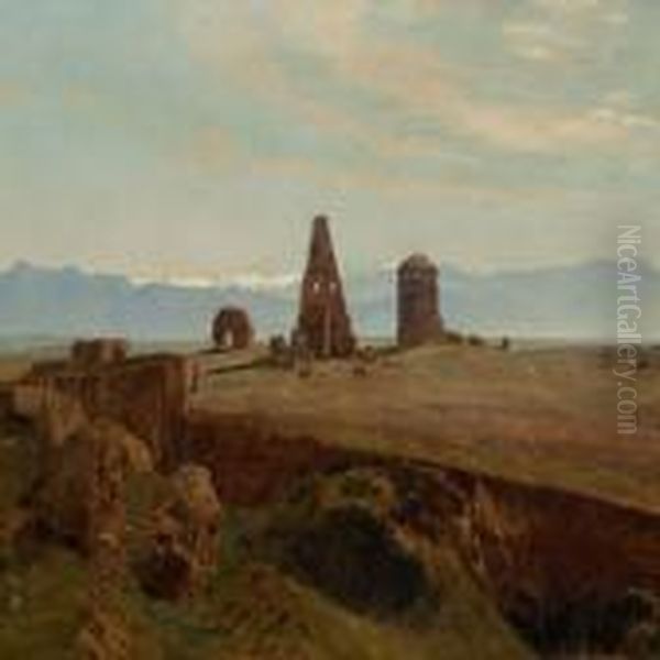 A Misty Day On The Roman Campagna Oil Painting by Janus Andreas Bartholin La Cour