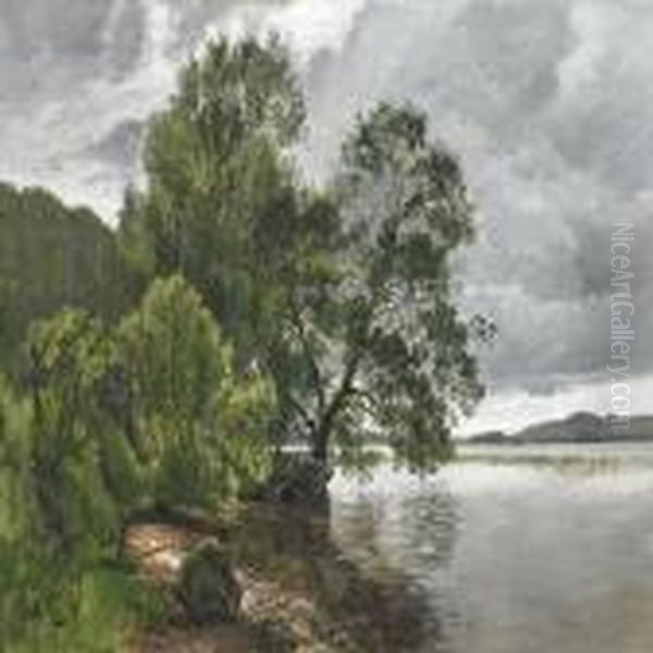 Lake Scenery From Jul Sowith Heavy Clouds Oil Painting by Janus Andreas Bartholin La Cour