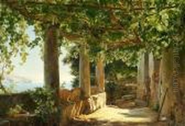 A Scenery From Capri With A View Of Punta Della Campanella Oil Painting by Janus Andreas Bartholin La Cour