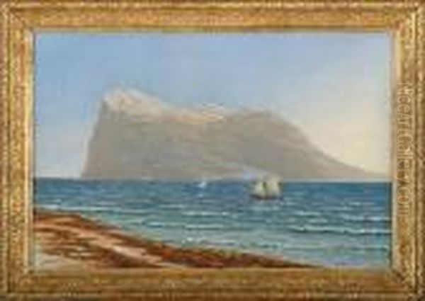 A Seascape At Gibraltar Oil Painting by Janus Andreas Bartholin La Cour