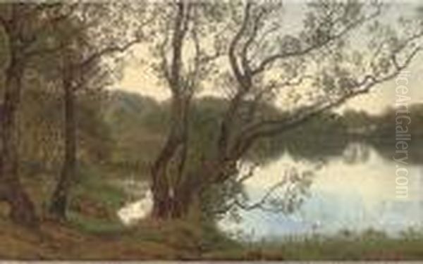 The Lake At Dusk Oil Painting by Janus Andreas Bartholin La Cour