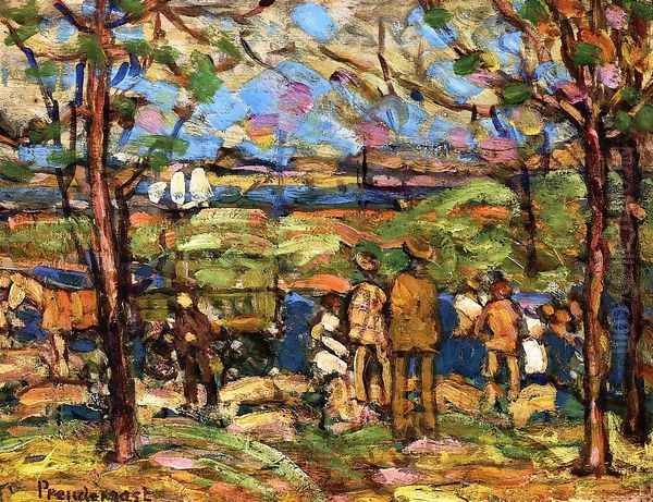 Squanton (also known as Men in Park with a Wagon, Squanton) Oil Painting by Maurice Brazil Prendergast