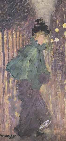 Lady on the Boulevard, AKA The Green Cape Oil Painting by Maurice Brazil Prendergast